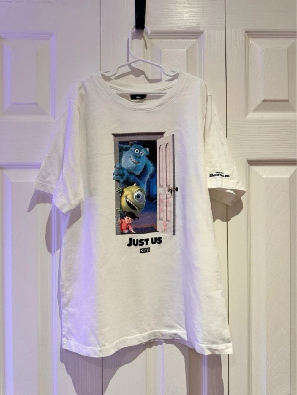 White Graphic T-Shirt with Colorful Monster Door Print, Kids’ XL / 14–16